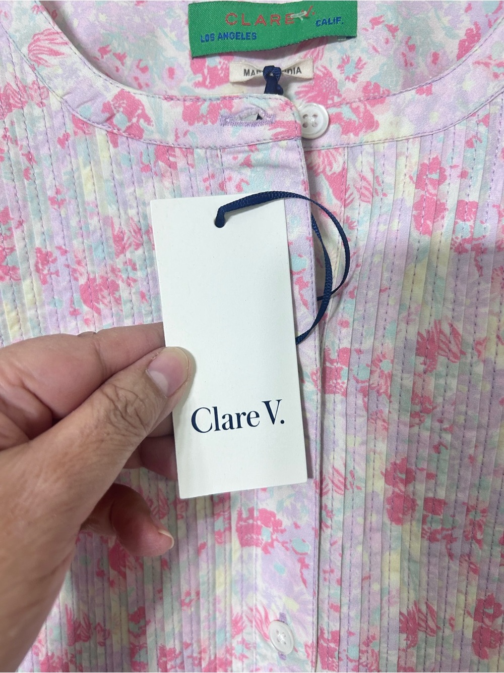 Clare V. Pink & White Floral Pintuck Button-Up Top - Picture 3 of 6